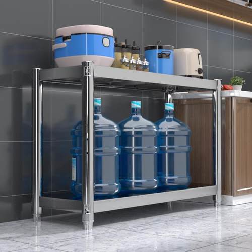 厨房不锈钢置物架落地层架多功能二层货架厨具收纳微波炉烤箱架子