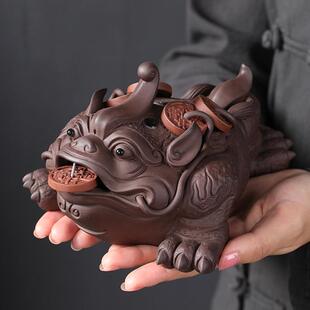宇轩 紫砂茶宠鸿运招财大金蟾手工精品可养金蝉茶艺茶玩茶盘摆件