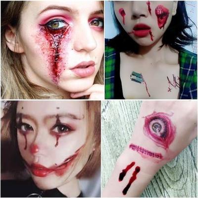 万圣节纹身贴纸脸贴妆容防水仿真流血假伤疤伤口cosplay化妆容