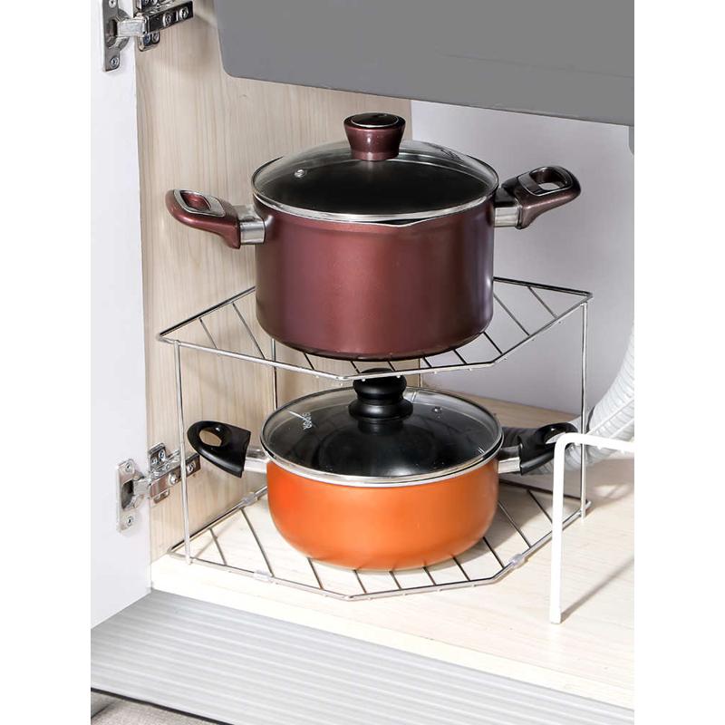 置墙角架锅多层平底锅不锈钢收纳家用具新品橱柜架内放锅厨房台面