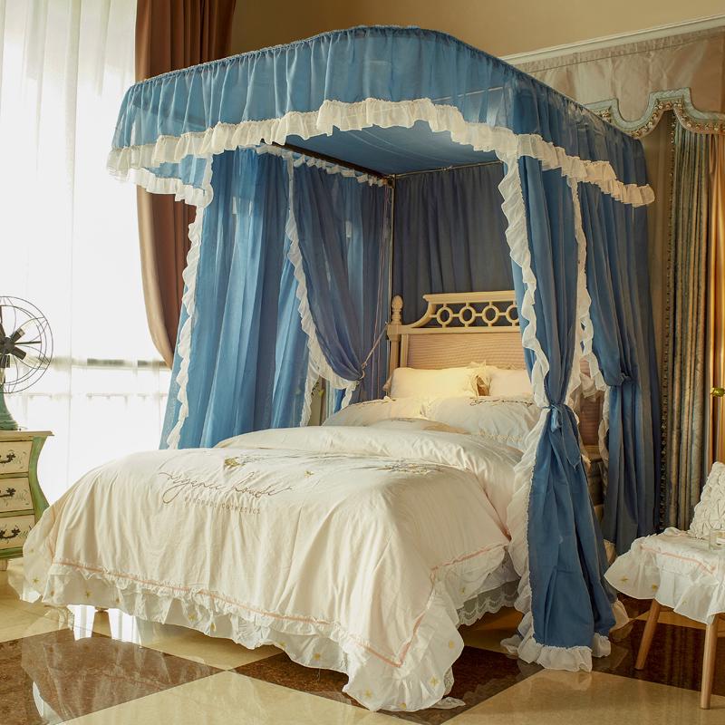 J6DA轻奢公主风u型导轨蚊帐2023新款家用1.8m床亚麻风卧室民宿床