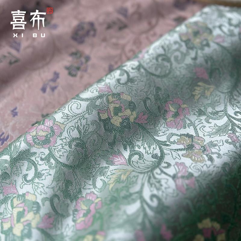 新配色缠花纹面料非遗中式外套衣服清爽绿色马甲仿宋锦提花布料