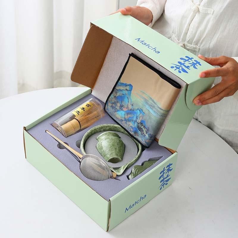 日式碗陶瓷茶茶具套装抹茶色抹茶立百抹本彩盒茶筅立RDF整套新品