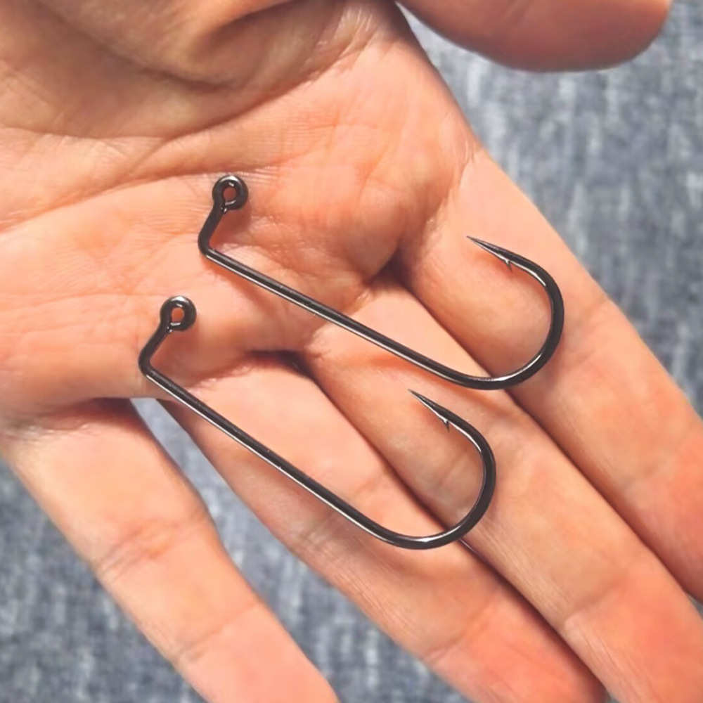 加强铅头钩碳钢平打倒刺直角钩路亚挂钩白条翘嘴鲈鱼鳜鱼钩曲柄钩