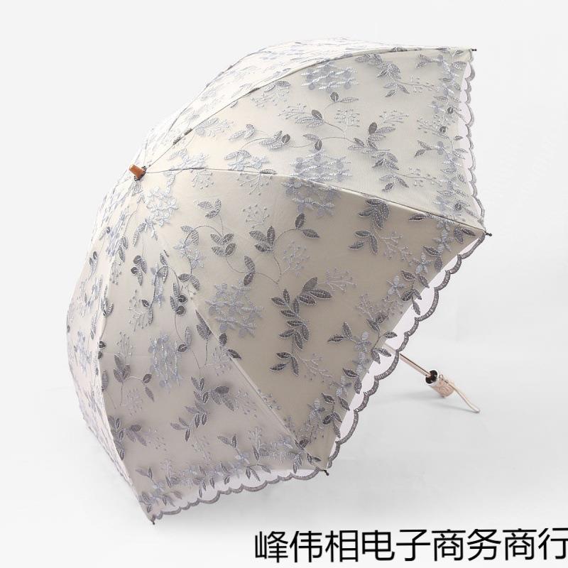 新款遮阳伞女蕾丝刺绣太阳伞公主伞小清新黑胶晴雨伞钢无