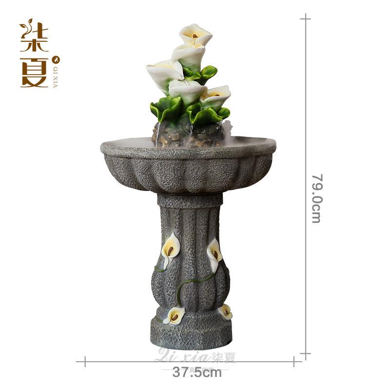 创意马蹄莲落地流水摆件欧式水景玄关客厅装饰树脂工艺品使用送礼