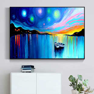 油画星空挂画床头凡高美式 饰画梵高餐厅 卧室莫奈壁画向日葵客厅装