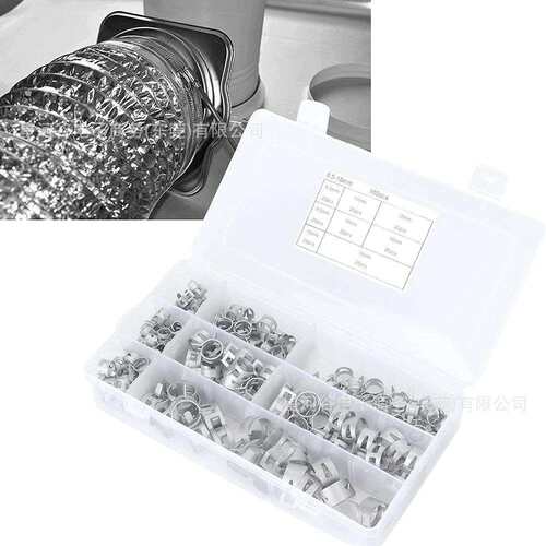 跨境160pcs盒装银色弹簧管夹 钢带型达克罗卡箍 汽车油管水管喉箍