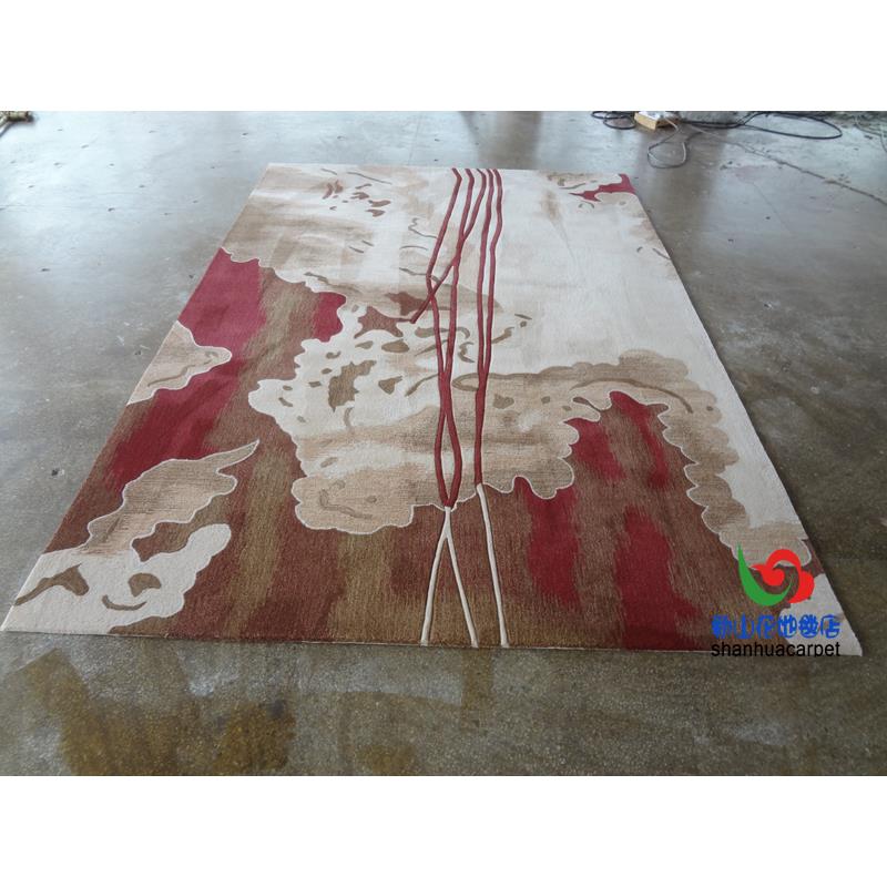 新中式红色水墨画样板房客厅茶几沙发地毯书房卧室大厅接待室满铺
