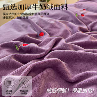 加厚加绒牛奶绒四件套公主风刺绣被套床单法兰珊瑚绒床上用品 冬季
