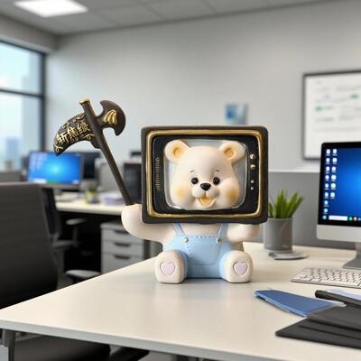 可爱电视机小熊创意工位情绪摆件自愿打工小熊桌面小摆件创意礼品