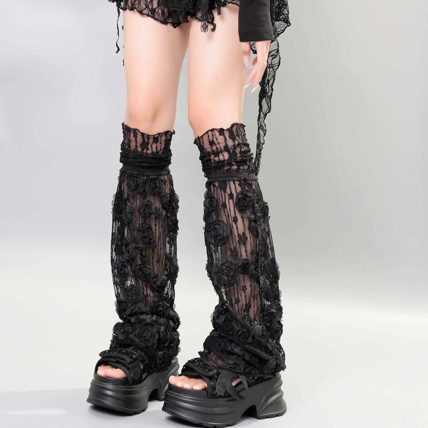 y2k甜美罗莉塔lolita花边蕾丝腿套夏季防晒超薄过膝长筒袜套阔腿