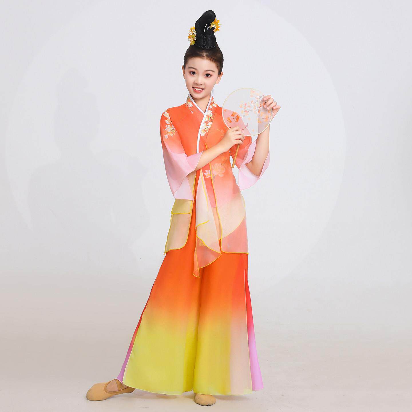 儿童秧歌服演出服飘逸中国风艺考独舞舞蹈服女童扇子舞古风表演服