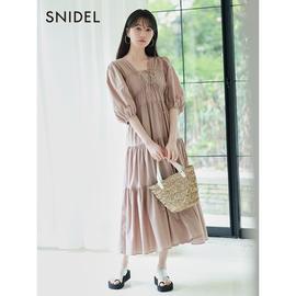 snidel春夏款甜美简约v领波点短袖蛋糕连衣裙swfo232258