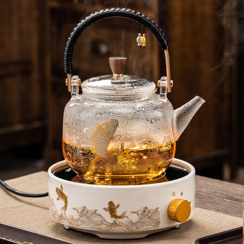 陶瓷黑晶炉煮茶器泡茶玻璃蒸煮茶壶烧水壶茶具白茶家用蒸汽煮茶炉