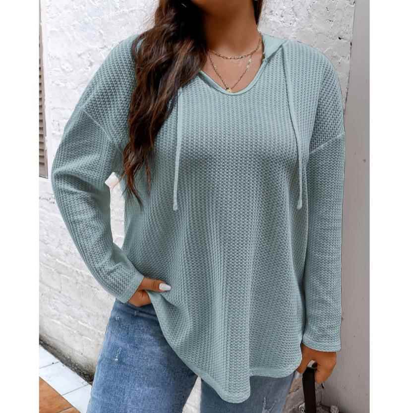 Womens Casual Loose Waffle Knit Plus Size Womens Hooded
