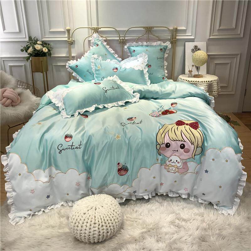 高档小新清可爱上卡通儿童四件套纯棉女孩公主风全棉床单被套床品