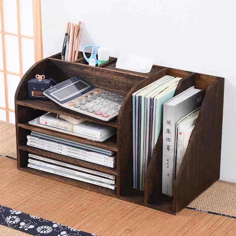 实木收纳盒桌面办公文件柜档案置物架学生桌上小书架整理架纸巾盒