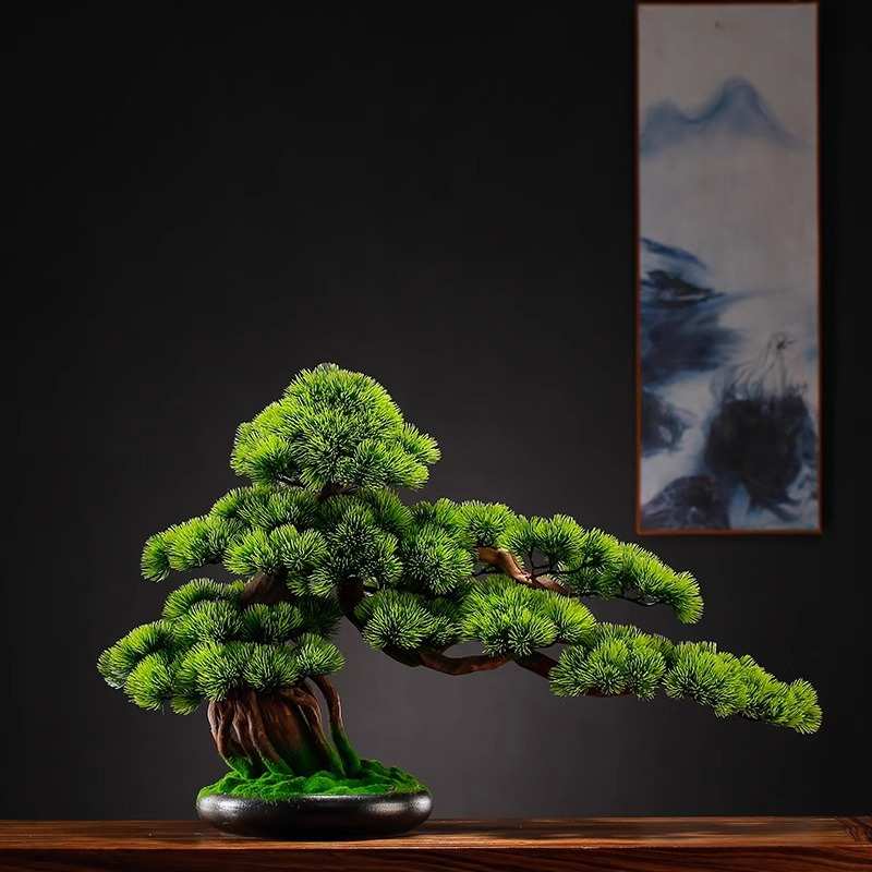 假松树室内绿植装饰新中式盆栽造景迎客松玄关摆件仿真树盆景客厅