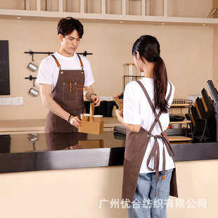 高级感背带家用围裙餐饮专用美甲师咖啡厅奶茶店围裙定制logo印字
