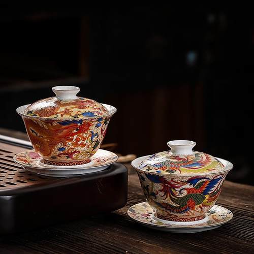 婚庆用品敬茶杯三才盖碗喜碗结婚对碗新人陶瓷龙凤对杯珐瑯彩茶碗