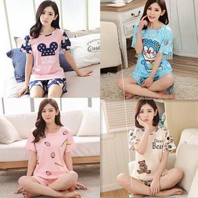 Pajama women summer short-sleeved shorts pure cotton two