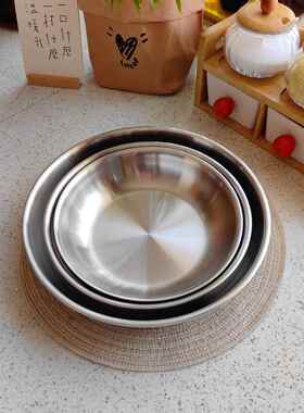 出口304不锈钢圆盘菜碟子菜盘海鲜盆覆合钢一体18 20cm24cm可加热