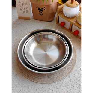 出口304不锈钢圆盘菜碟子菜盘海鲜盆覆合钢一体18 20cm24cm可加热