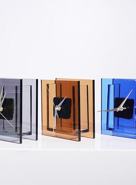 现代简约轻奢玻璃水晶台式时钟表花器客厅软装电视柜办公桌面摆件