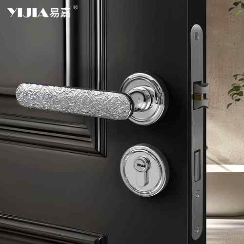 法式轻奢亮铬银色门锁室内卧室房间门锁磁吸静音分式木门把手锁具