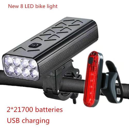 8LED自行车前尾灯套装夜骑单车照明防水手电筒内置电池山地车灯