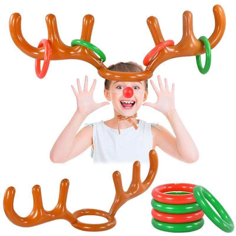 Christmas Inflatable Reindeer Antler Hat Ring Toss Funny Fam