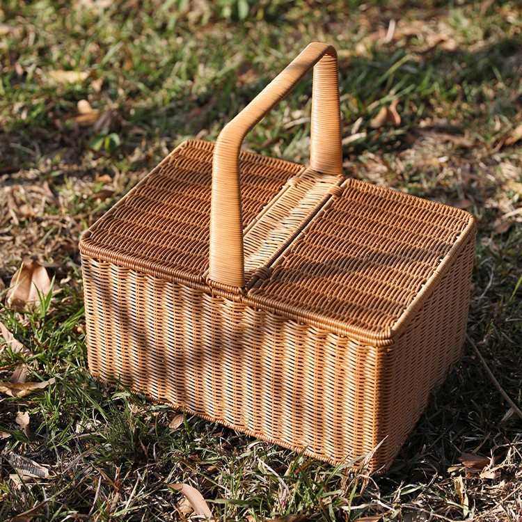 璎桓Kens户外野餐篮子带盖仿藤编购物篮手提水果篮买菜筐拍摄道具,收纳整理,其他收纳篮,淘宝优惠券,粉丝福利购,淘宝优惠卷