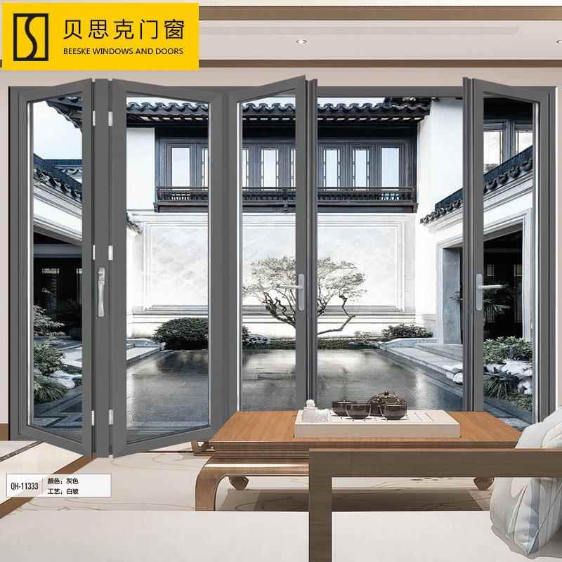 重型铝合金商铺隔断折叠门双层钢化玻璃折叠门铝合金室内折叠门