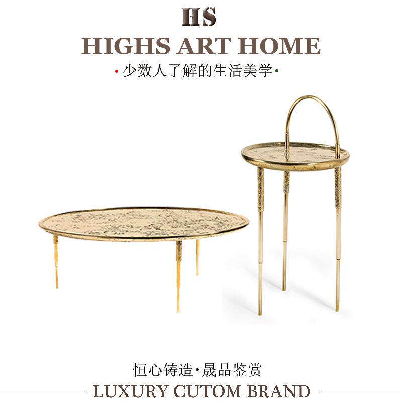 意式轻奢CC同款设计师金属茶几家用客厅艺术圆形边几东莞定家具