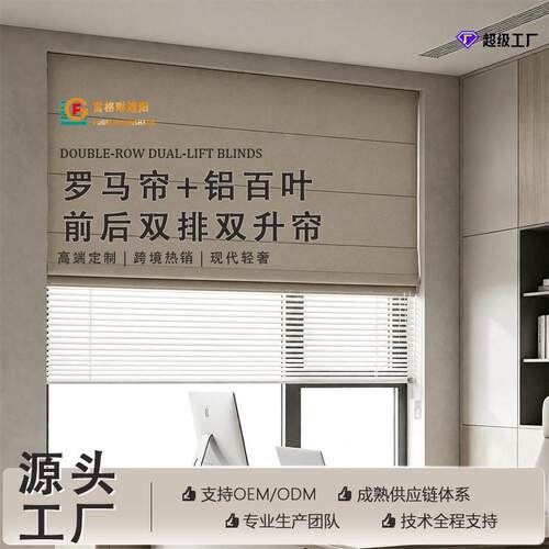双升帘前后双排双层卷帘透光不透人遮阳百叶窗客厅餐厅电动日夜帘