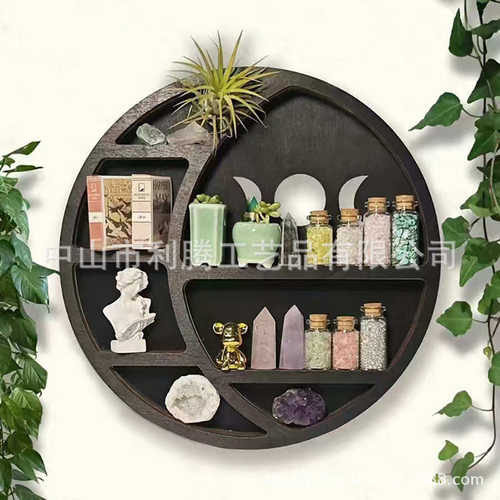Crystal Wooden Shelf圆形月亮木质挂件装饰水晶多层架墙饰