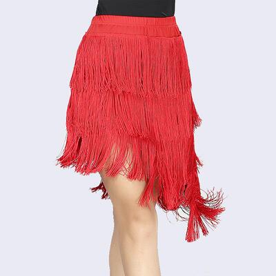 拉丁舞裙斜边加密流苏半身裙表演服半身裙练功服下装舞蹈流苏舞裙