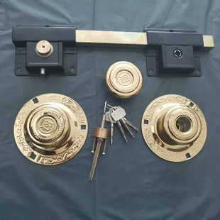 大门锁木门铁门双开门双扇门大门锁防盗门锁老式齿条锁插销大门锁