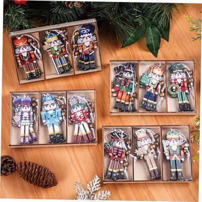 9pc Christmas Tree Accessories Walnut soldier wooden pendant