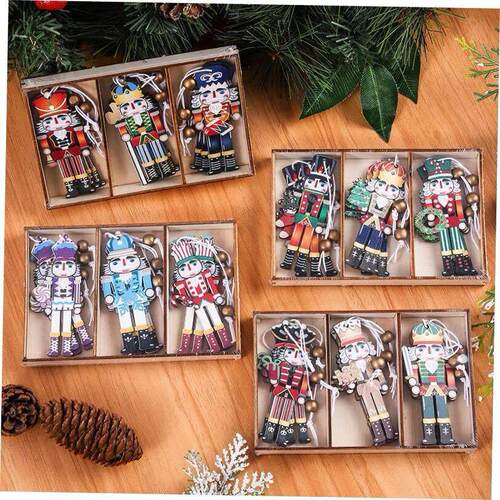 9pc Christmas Tree Accessories Walnut soldier wooden pendant