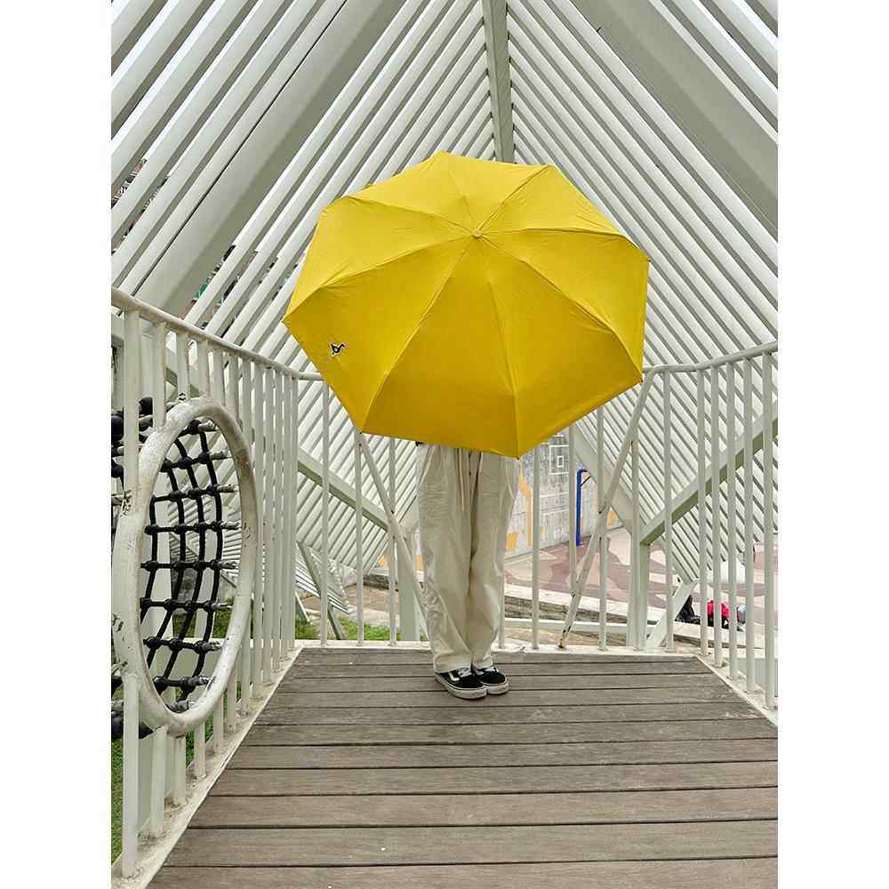 懒周日原创波点鹅可爱球球提手成人手动黄色防晒黑胶男女晴雨伞