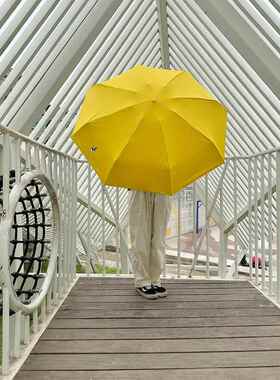 懒周日原创波点鹅可爱球球提手成人手动黄色防晒黑胶男女晴雨伞