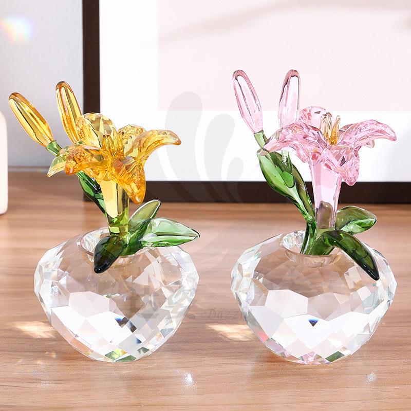 水晶百合北欧轻奢客厅装饰品水晶玻璃花瓶摆件结婚礼物水晶工艺品