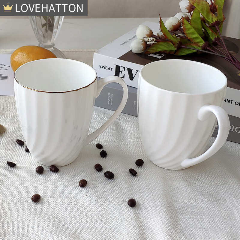 创意简约浮雕金边骨瓷马克杯咖啡杯 办公室随手下午茶水杯陶瓷杯