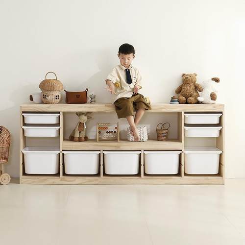 儿童玩具收纳柜置物架绘本架大容量实木书架玩具二合一组合储物柜