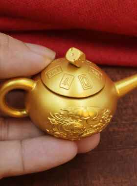 双把把壶摆件金色可见描述旋件转客厅把卧式茶壶转转手旋鱼转陀螺