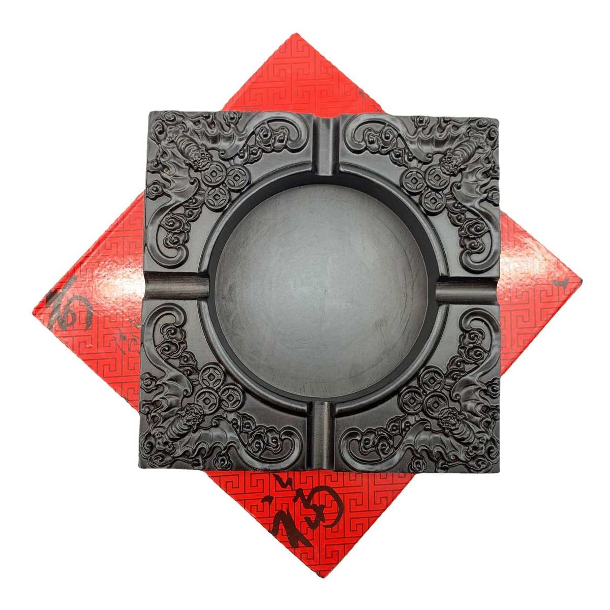 黑檀木烟缸实木雕刻红木砚台文房四宝书法研墨台家居摆件烟灰缸