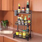 300194不锈钢调料厨房置物架房用台面家厨用品调味品物三层收纳置