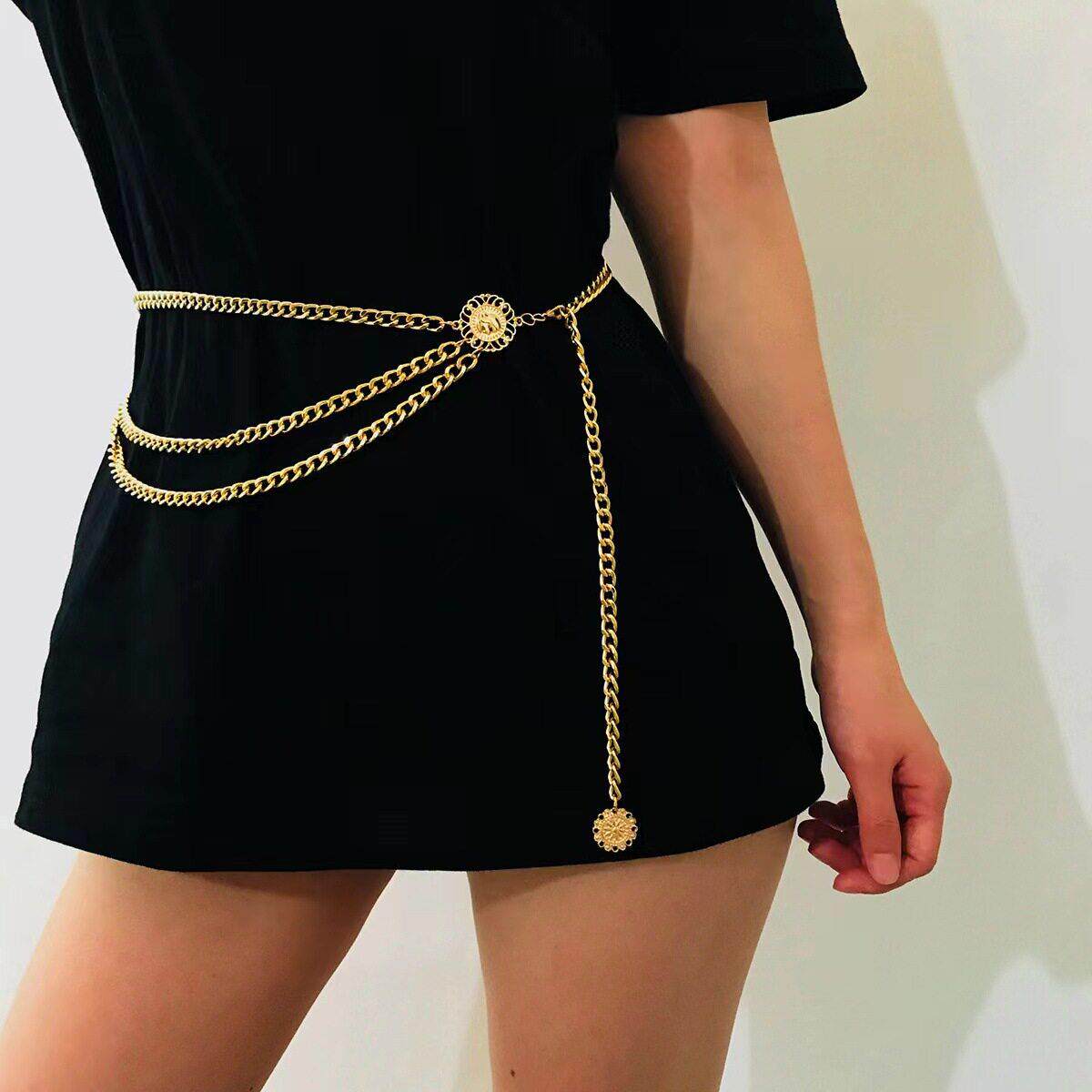 Women Fashion Belt Hip High Waist Gold Silver Narrow Metal